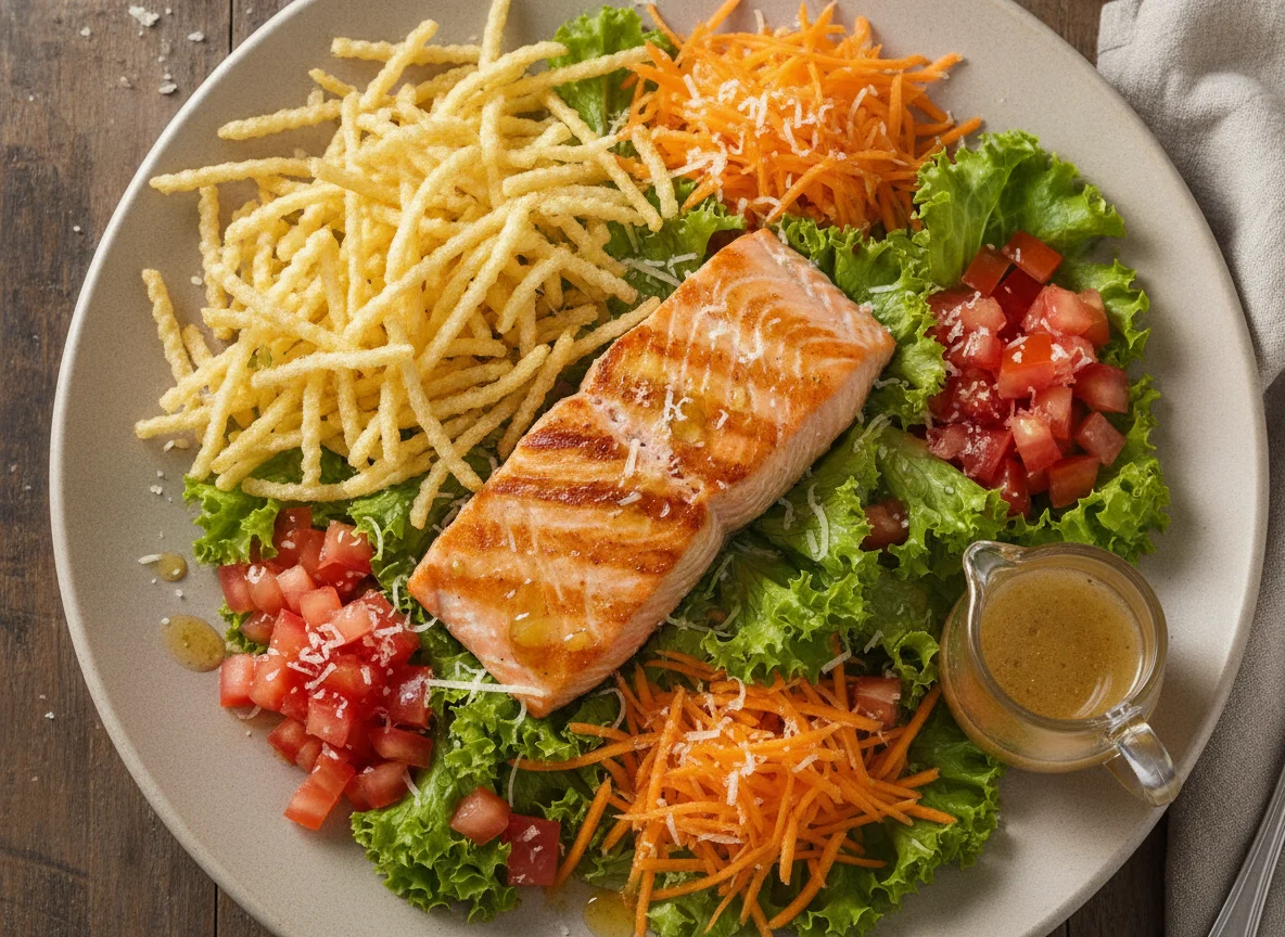 Salada de Salmão Grelhado com Batata Palha photo