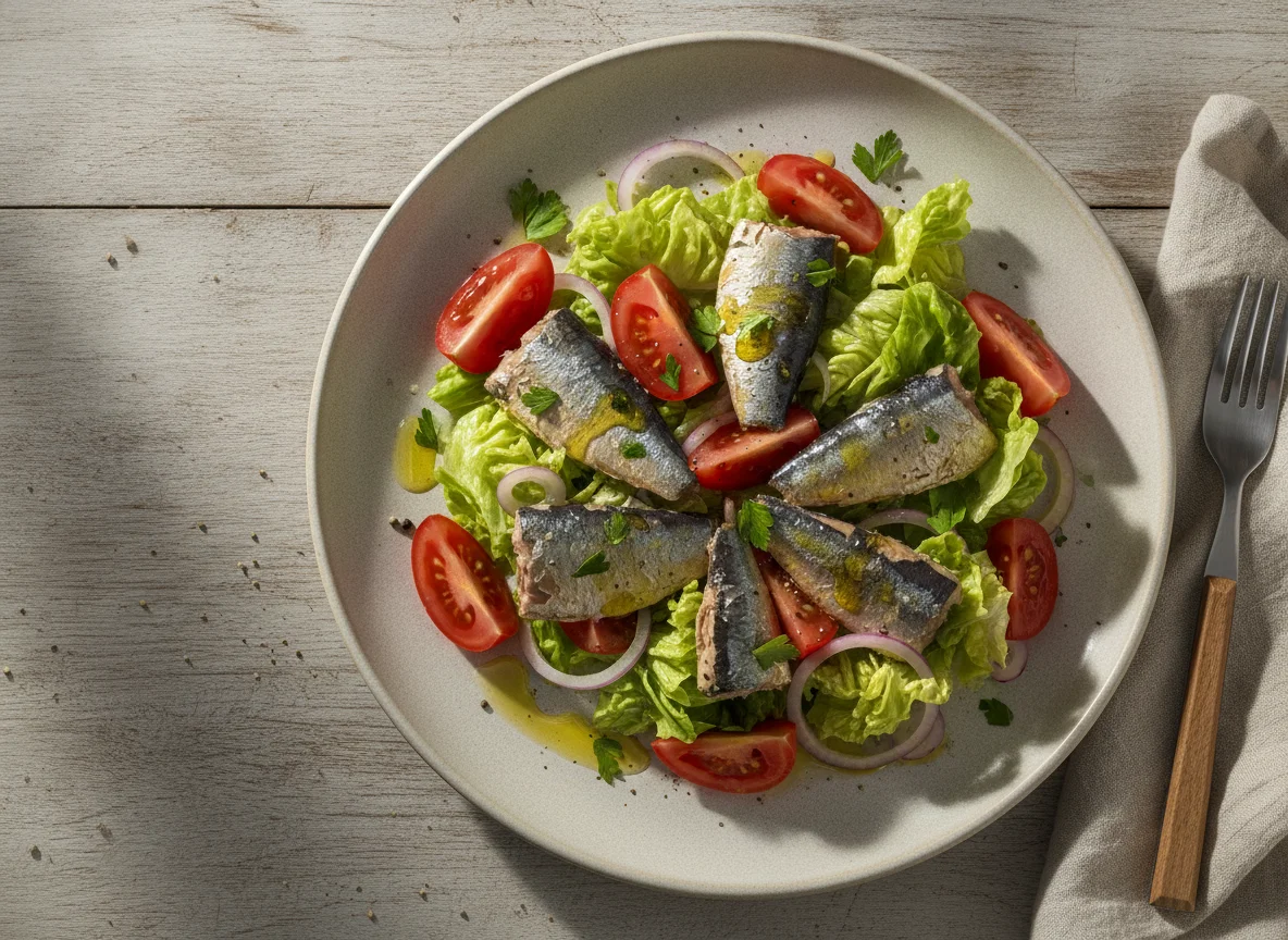 Salada de sardinha com alface e tomate photo