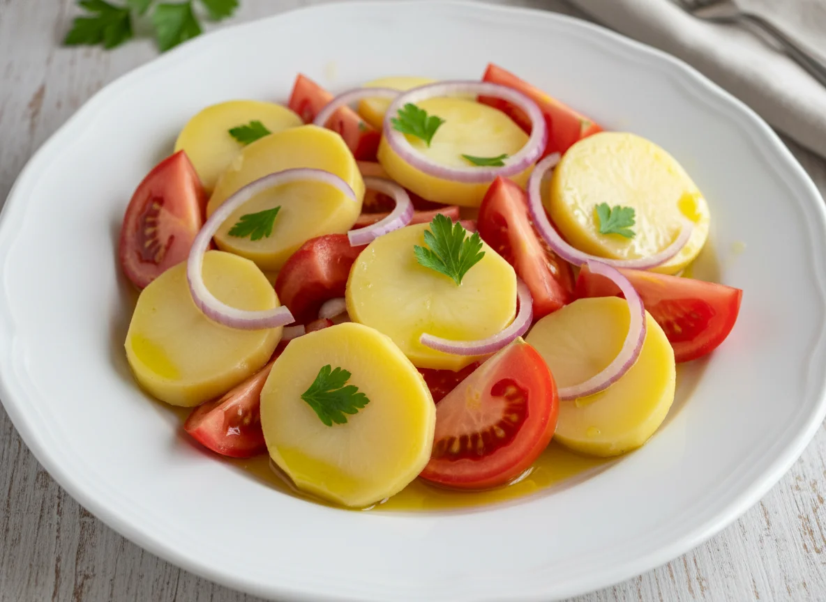 Salada de tomate, cebola e batata photo