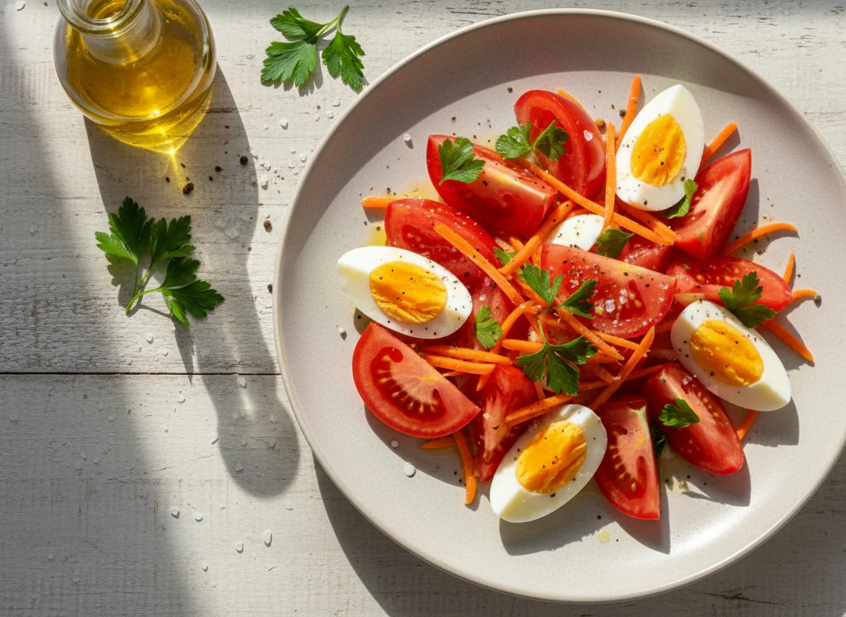 Salada de tomate, cenoura e ovo cozido photo