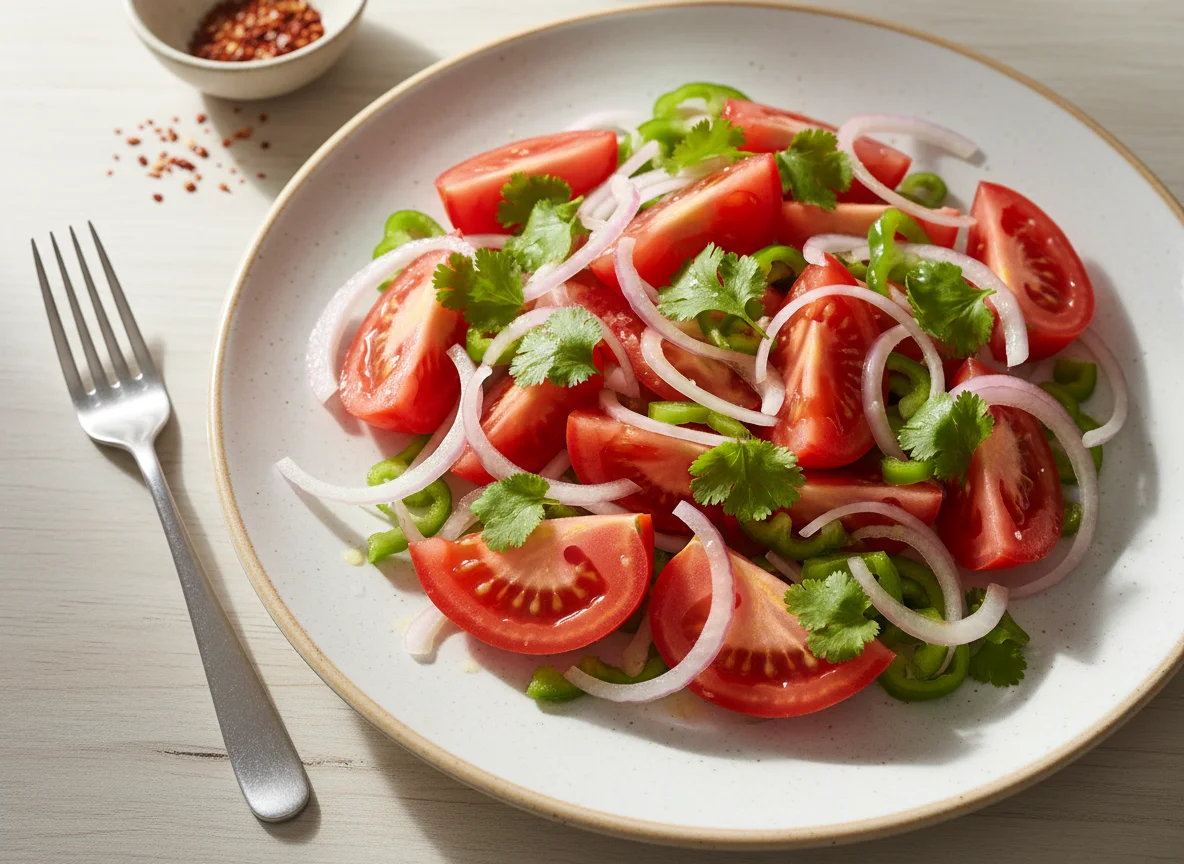 Salada de tomate com cebola e coentro photo