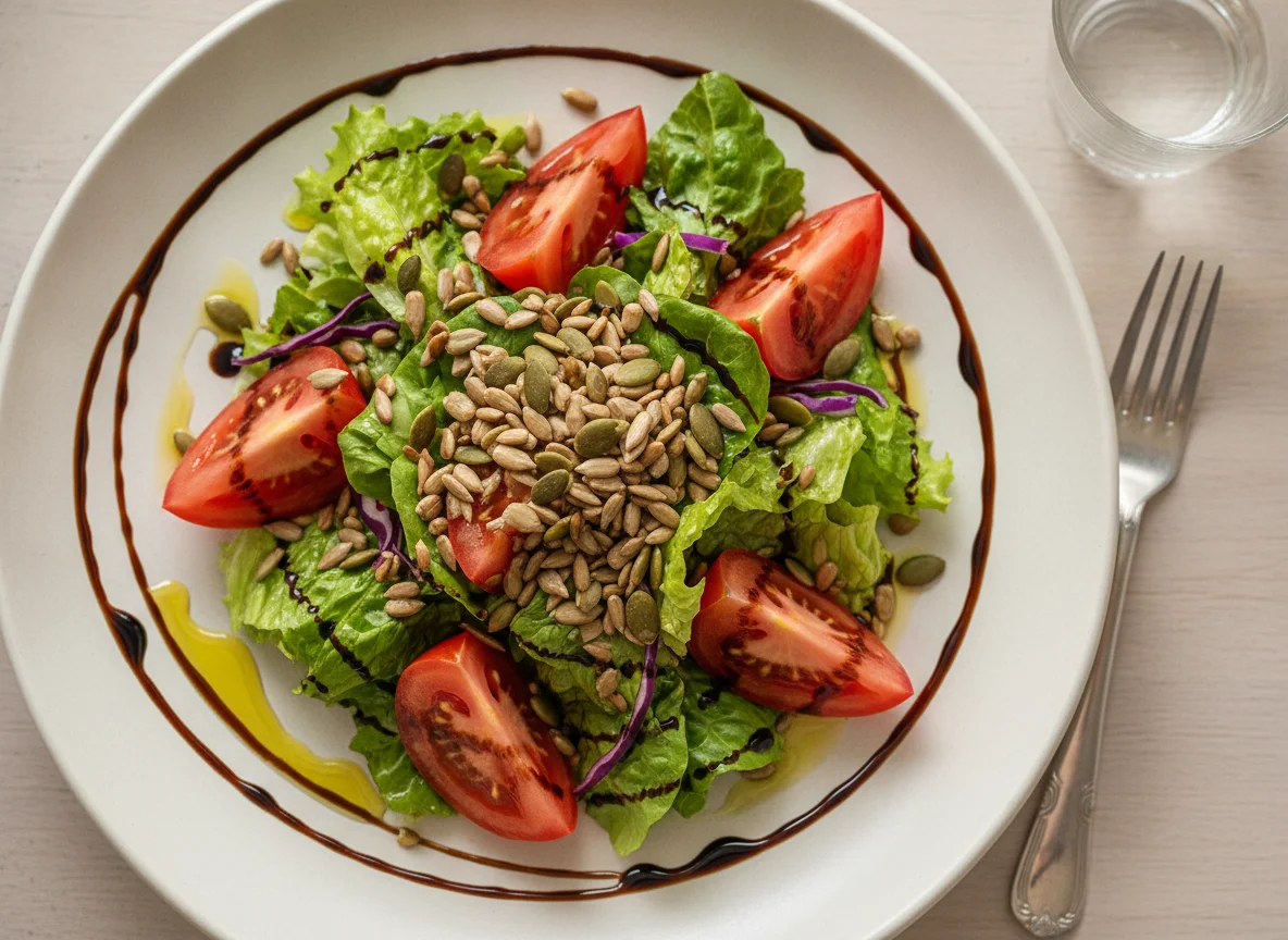 Salada de Tomate com Mix de Folhas e Sementes photo