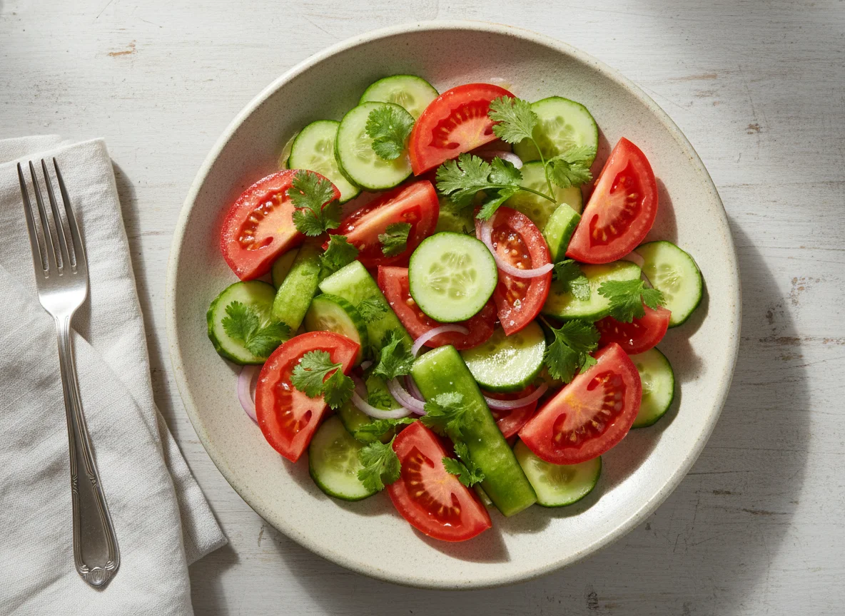 Salada de tomate e pepino com coentro photo