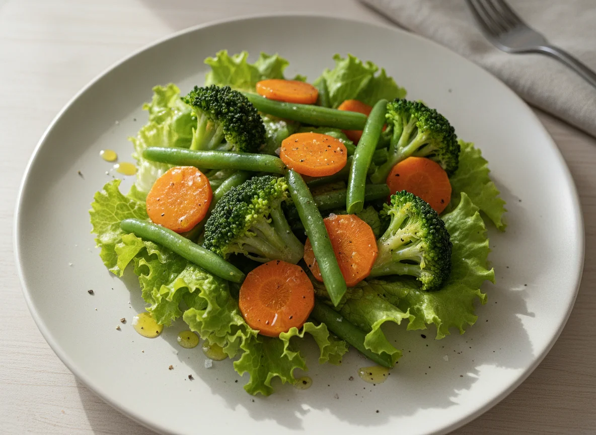 Salada de vegetais cozidos e alface photo