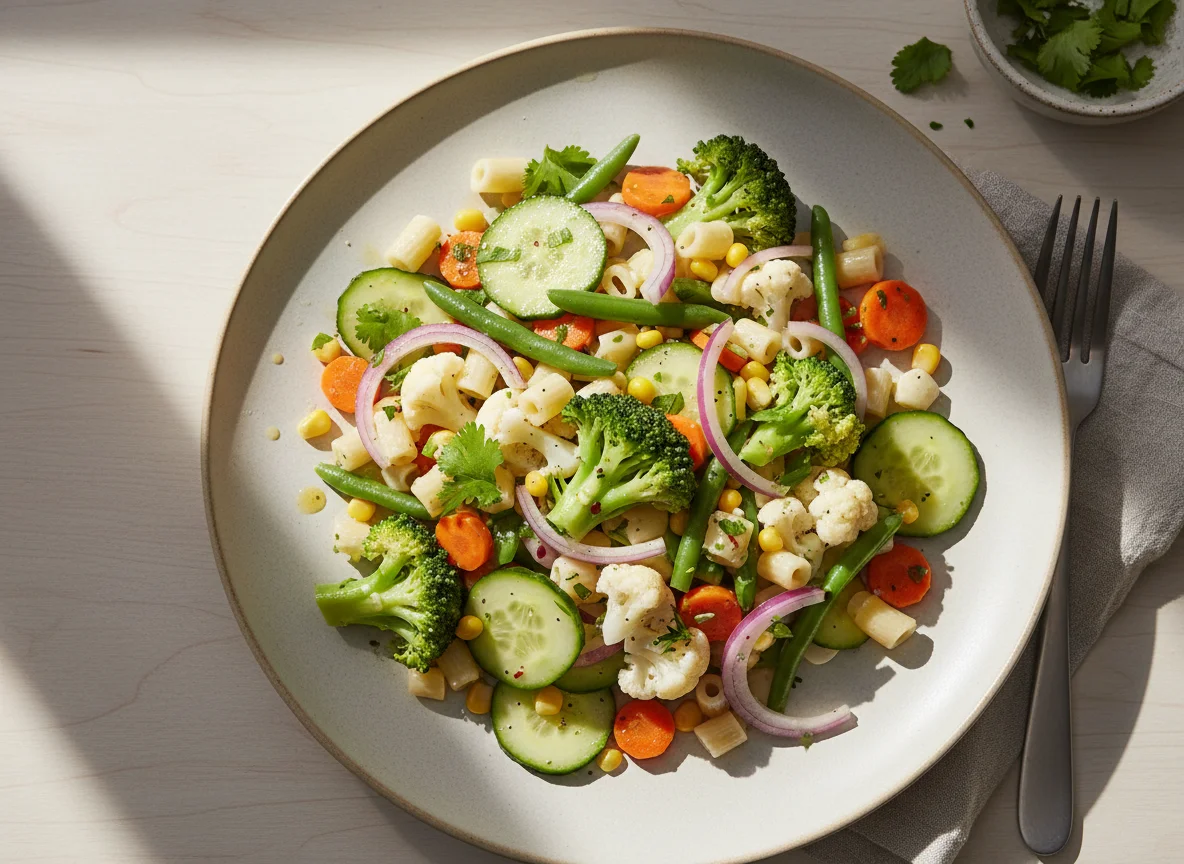 Salada de vegetais e massa photo