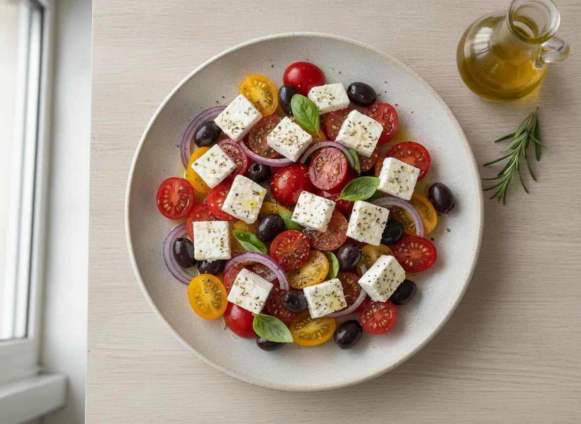 Salada Grega com Tomate Cherry e Queijo Feta photo
