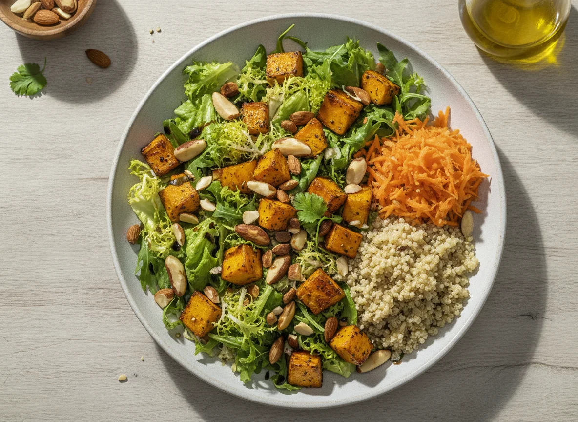 Salada mista com abóbora, quinoa e castanhas photo