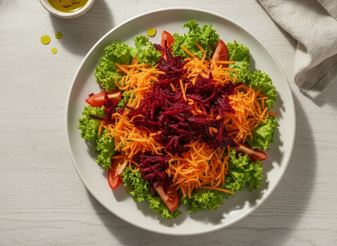 Salada mista com alface, cenoura, beterraba e tomate photo