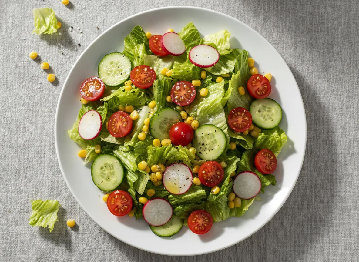 Salada Mista com Alface, Milho e Tomate photo