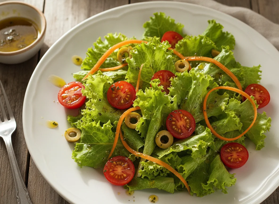 Salada mista com alface, tomate cereja e azeitonas photo