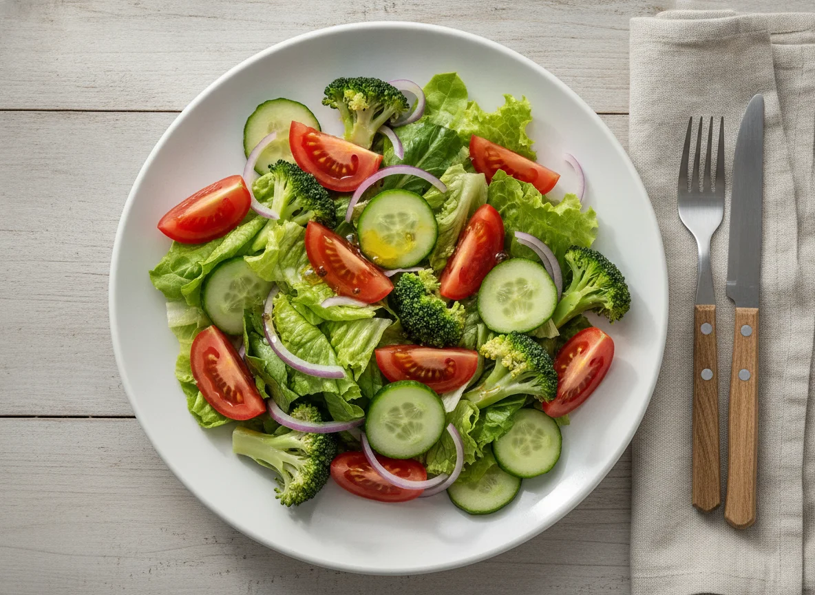 Salada mista com alface, tomate e brócolis photo