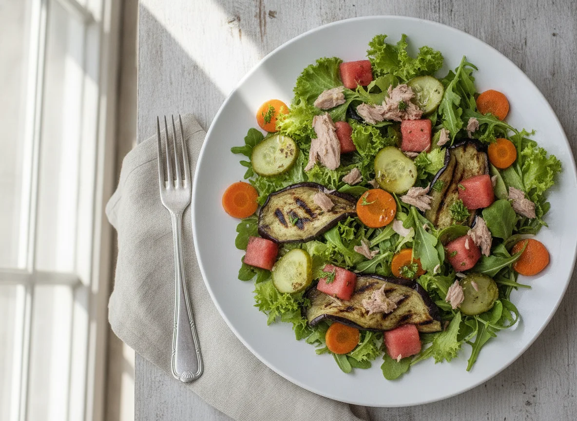 Salada mista com atum e melancia photo