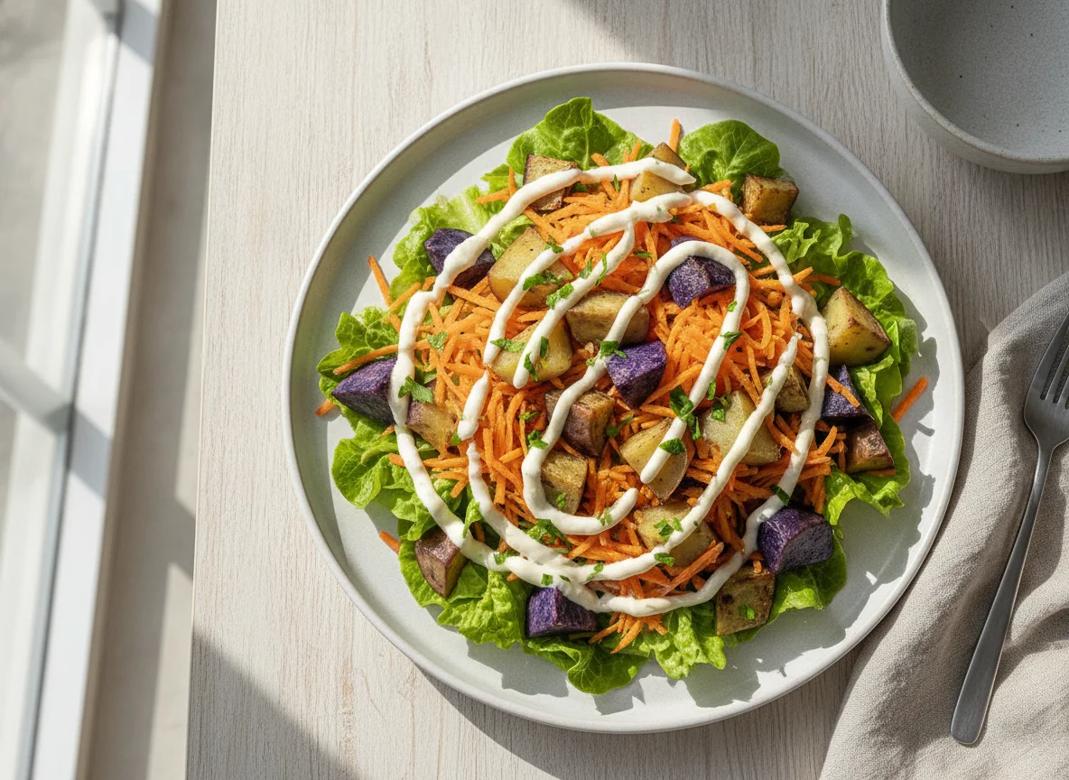 Salada mista com batata roxa e berinjela photo