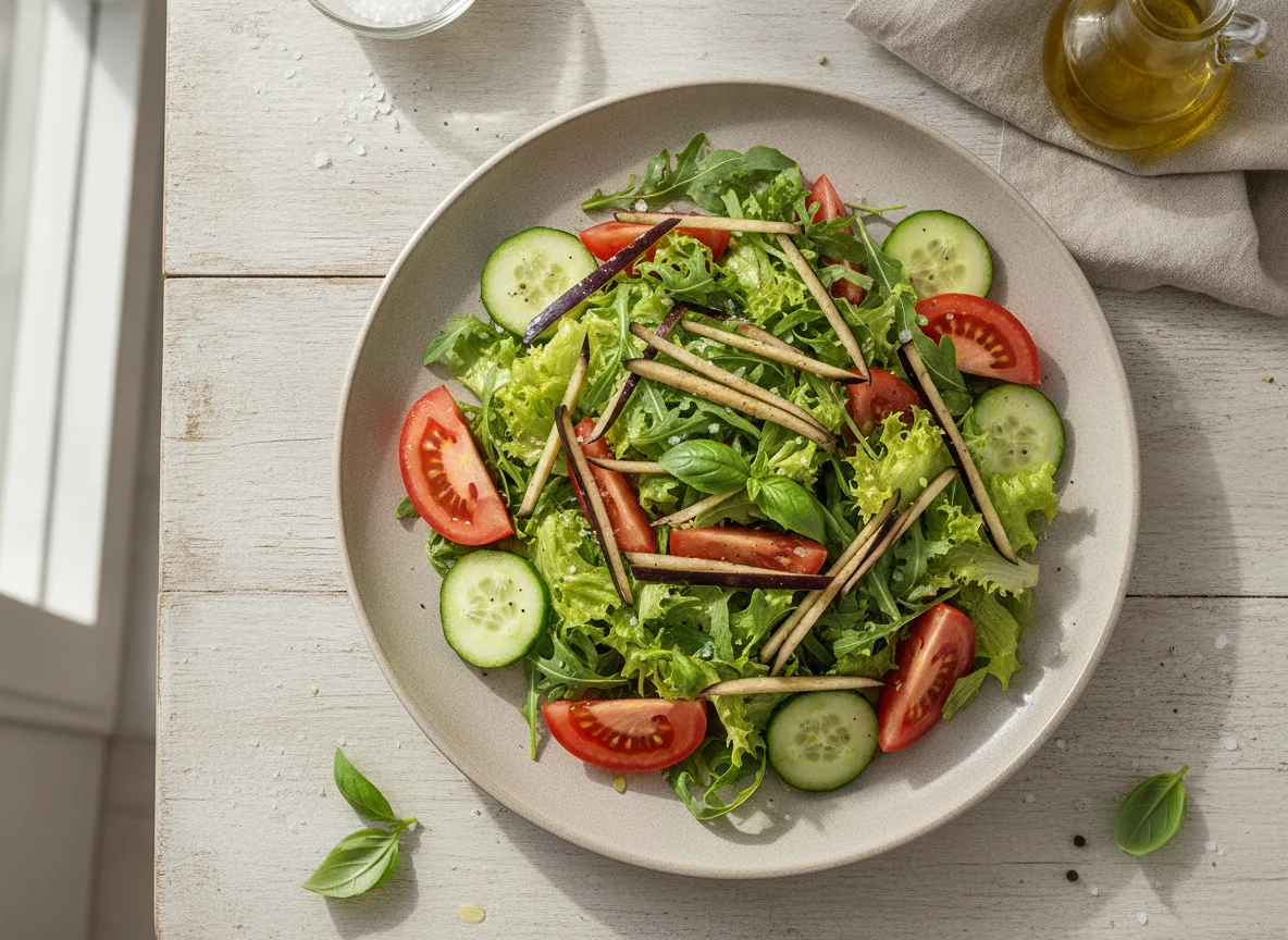 Salada mista com berinjela e tomate photo