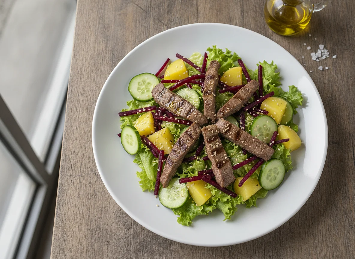 Salada mista com beterraba, batata e sementes photo