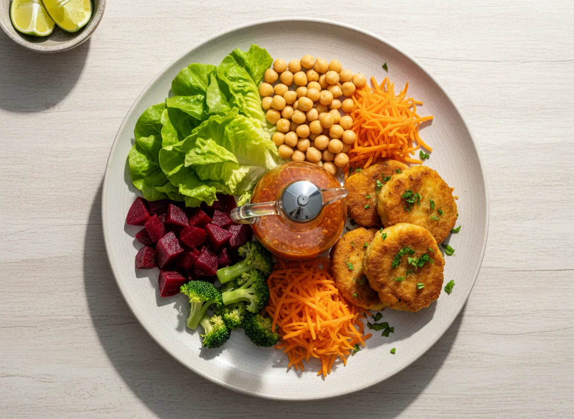 Salada mista com bolinho de peixe photo