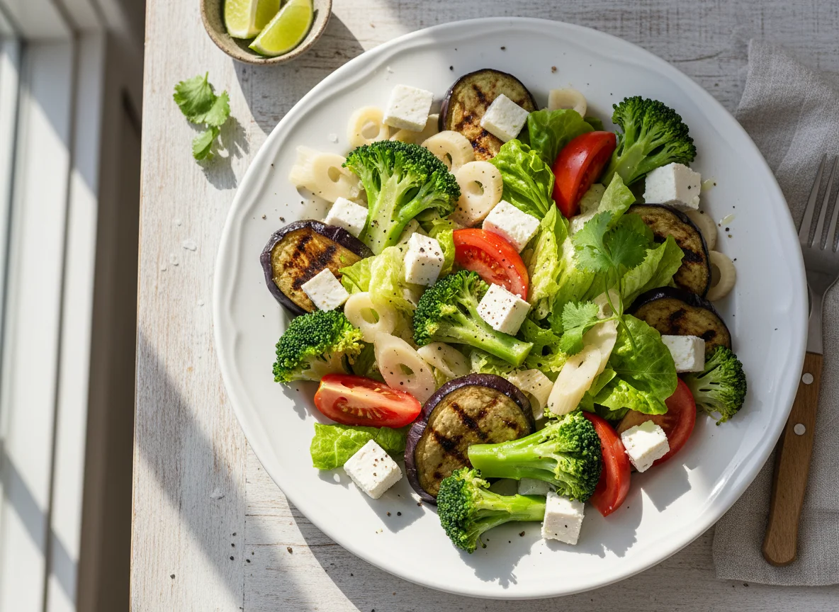 Salada mista com brócolis e queijo photo