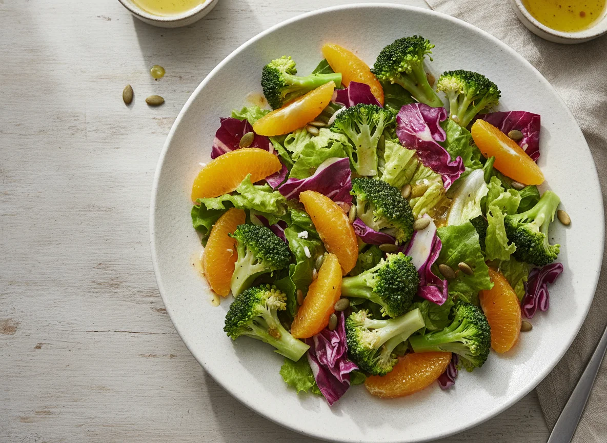 Salada mista com brócolos e laranja photo