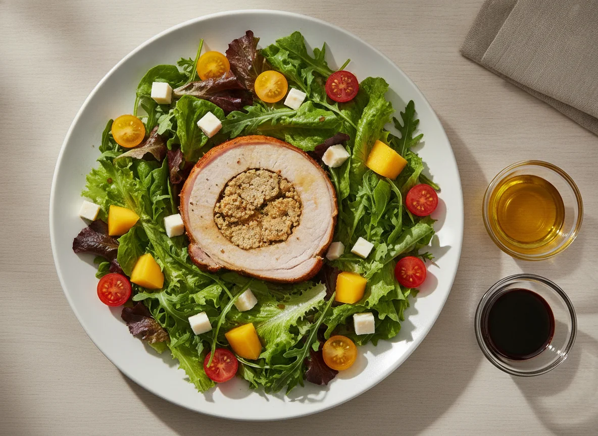 Salada mista com carne assada recheada photo