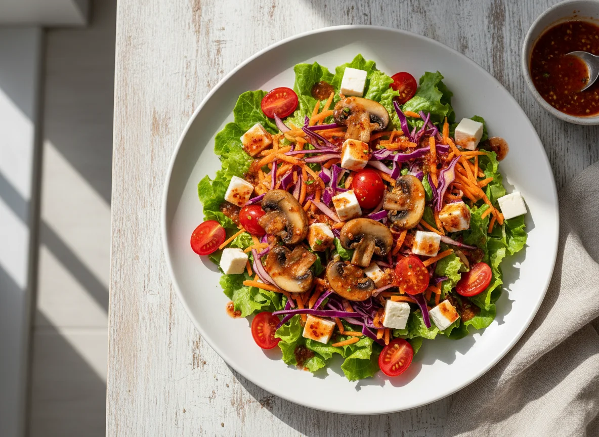 Salada mista com cogumelos e queijo photo