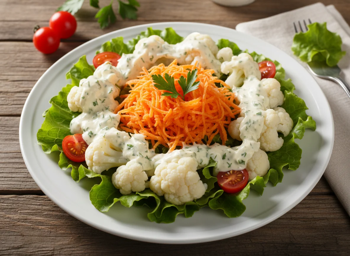 Salada mista com couve-flor e molho photo