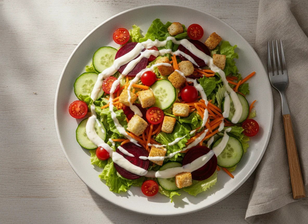 Salada Mista com Croutons e Molho Branco photo