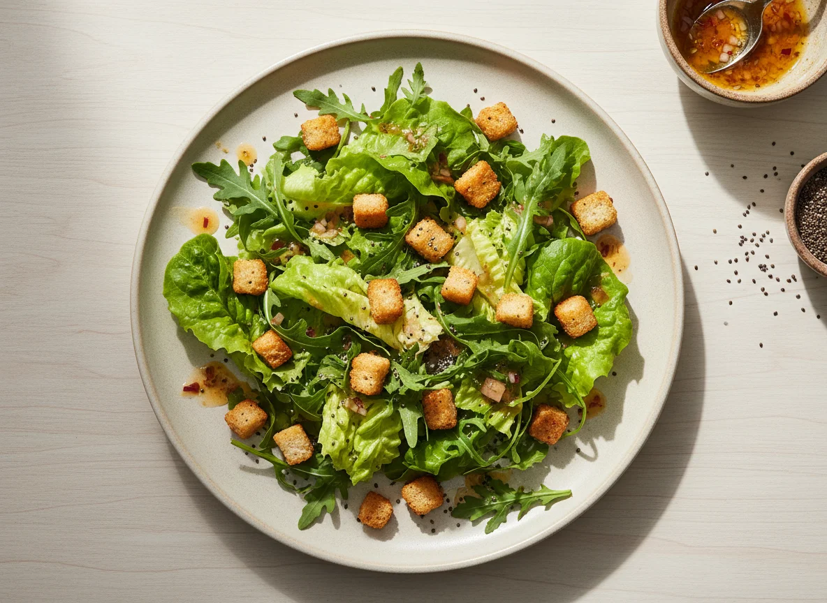 Salada mista com croutons e sementes photo
