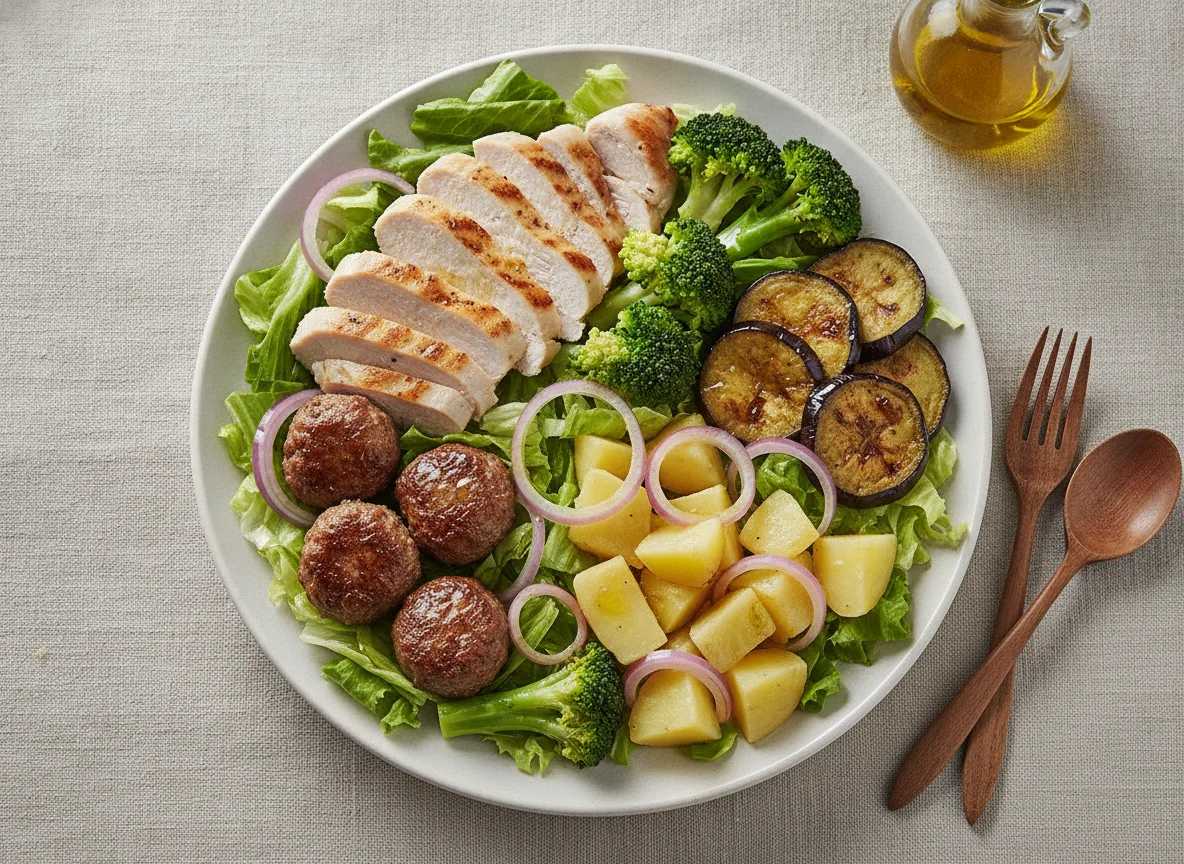 Salada mista com frango e almôndega photo