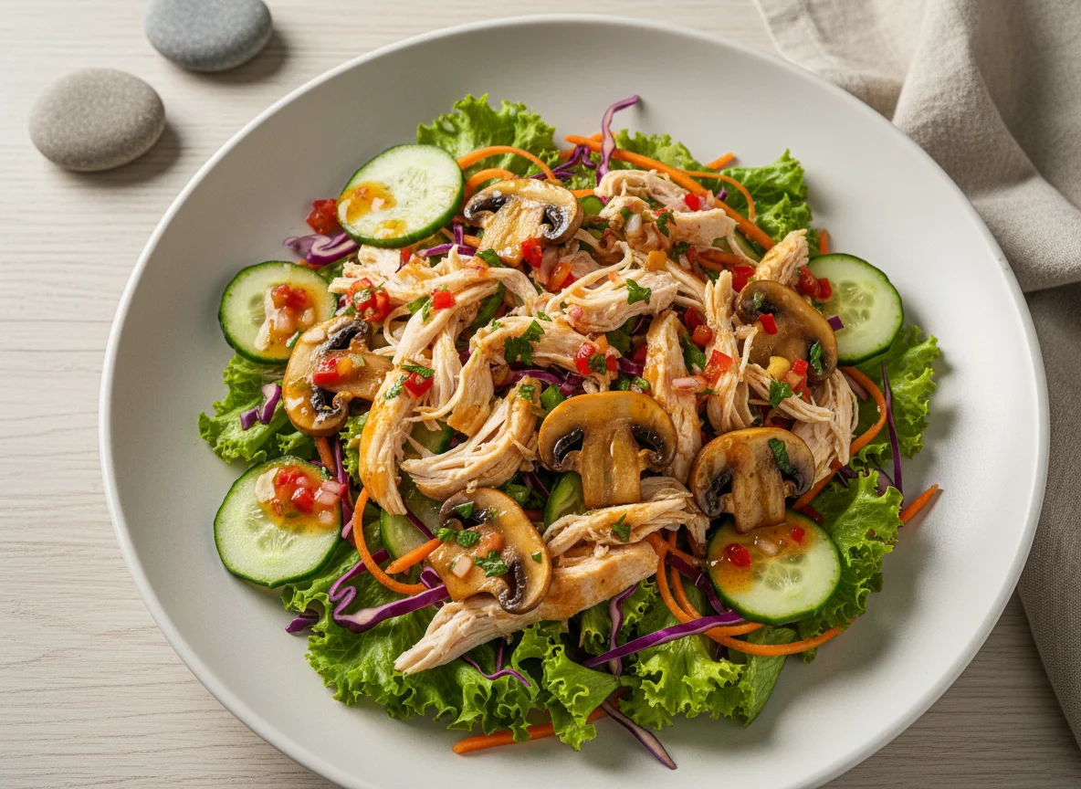 Salada mista com frango e cogumelos photo