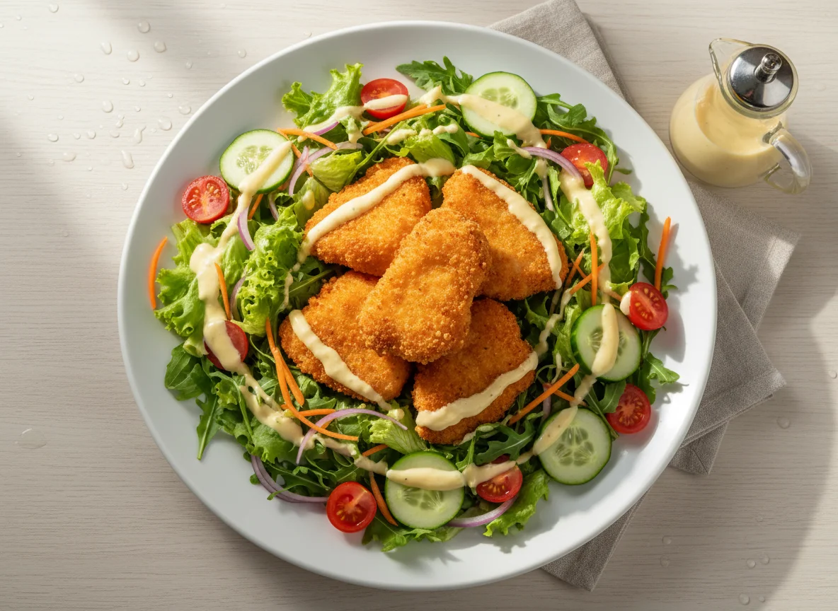 Salada mista com frango empanado photo