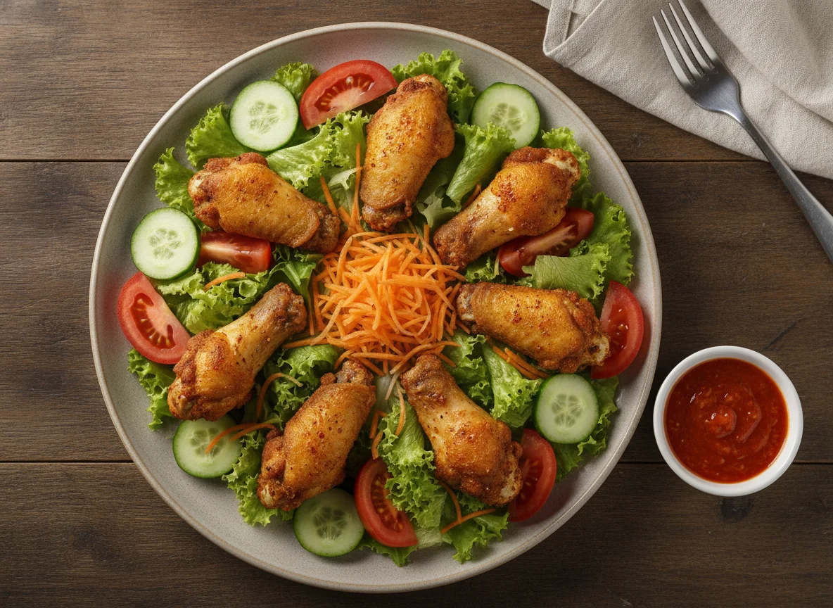 Salada mista com frango frito photo