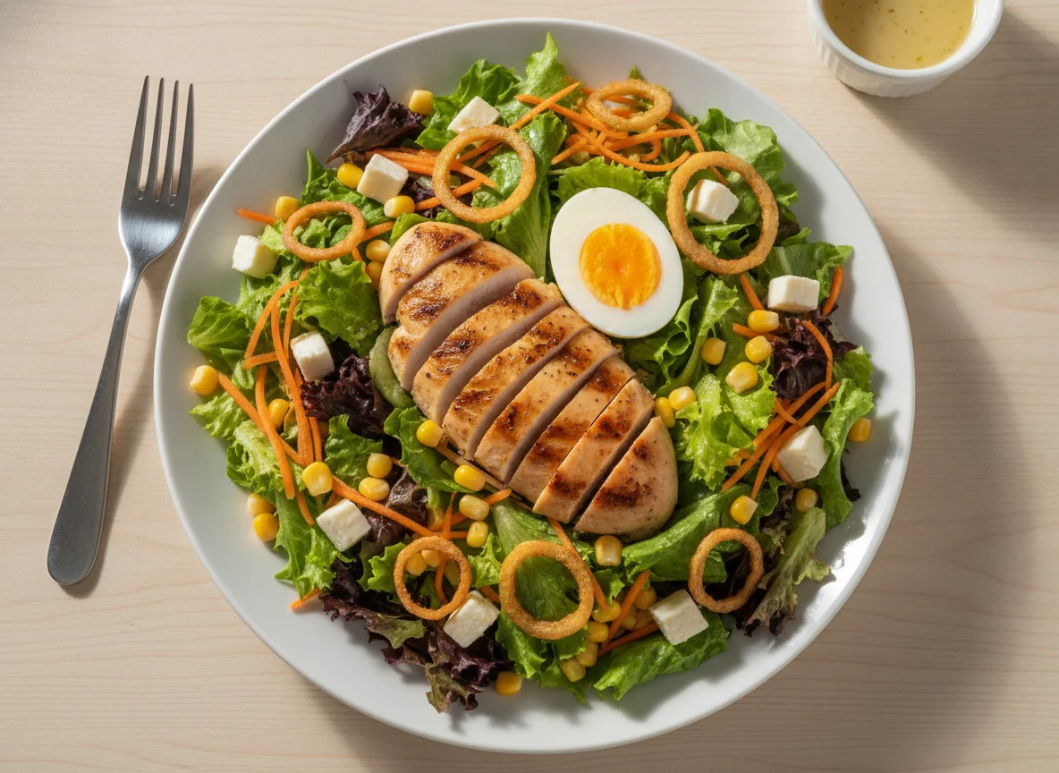 Salada mista com frango grelhado e ovo cozido photo