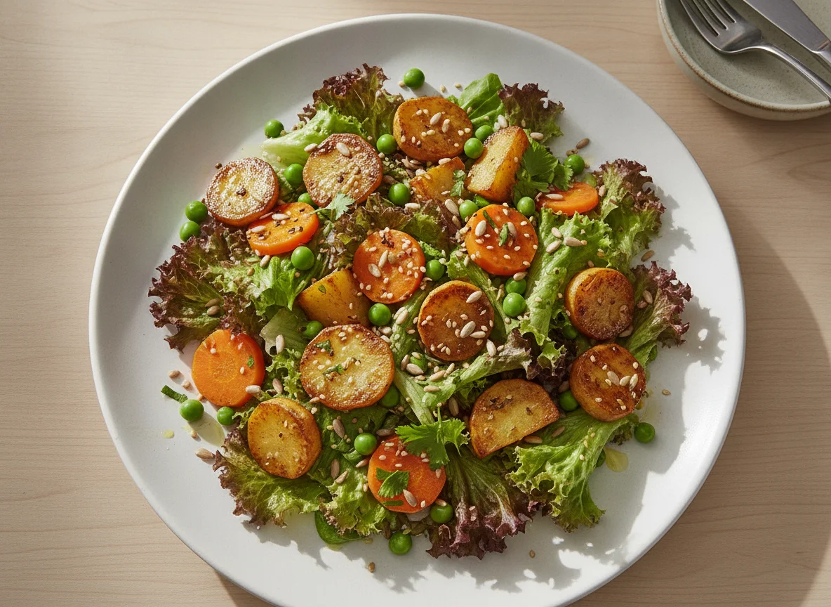 Salada mista com legumes assados e sementes photo