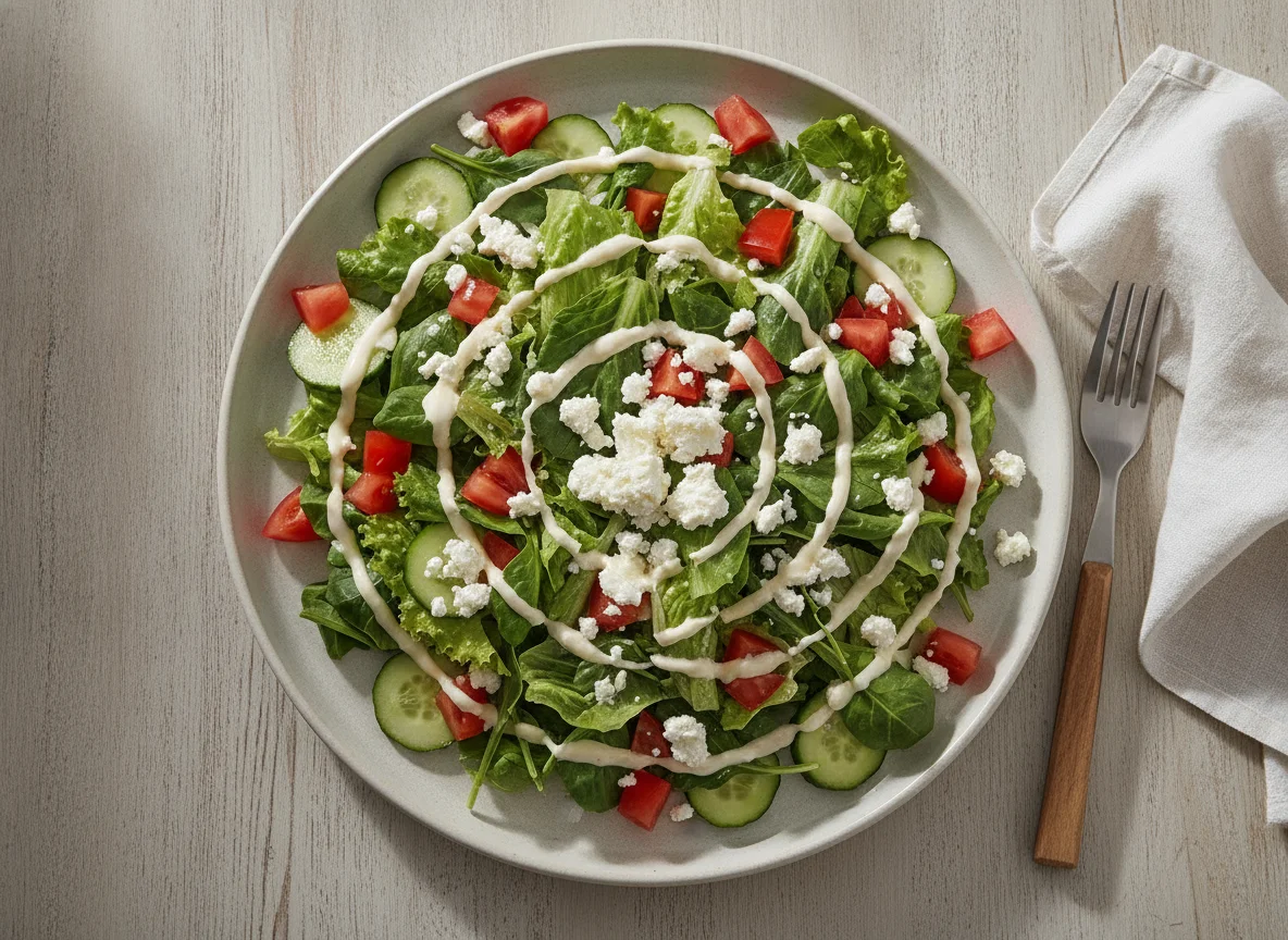 Salada Mista com Molho Cremoso e Queijo Feta photo
