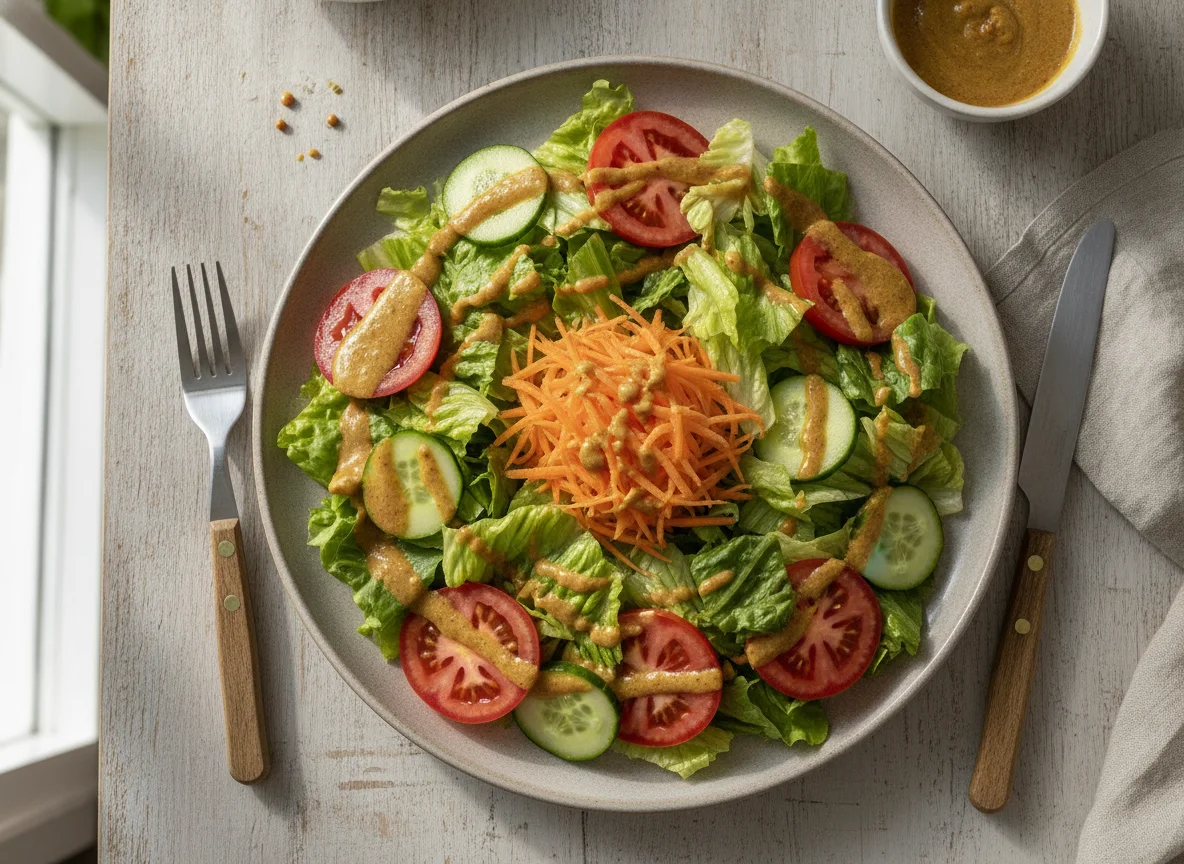 Salada mista com molho de mostarda e mel photo