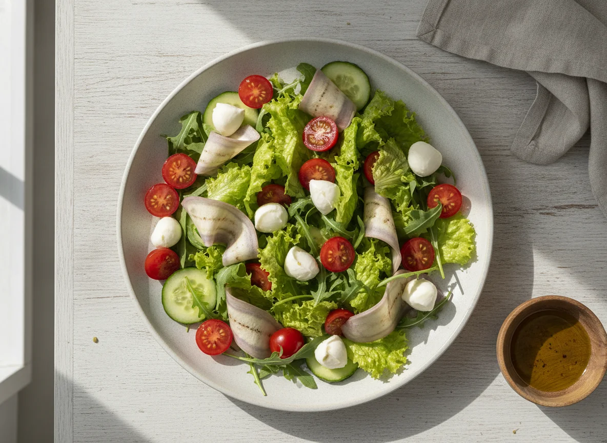Salada mista com mussarela nozinho photo