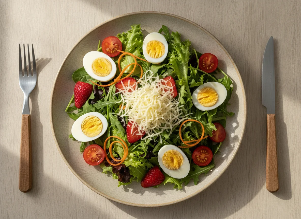Salada Mista com Ovo e Morango photo