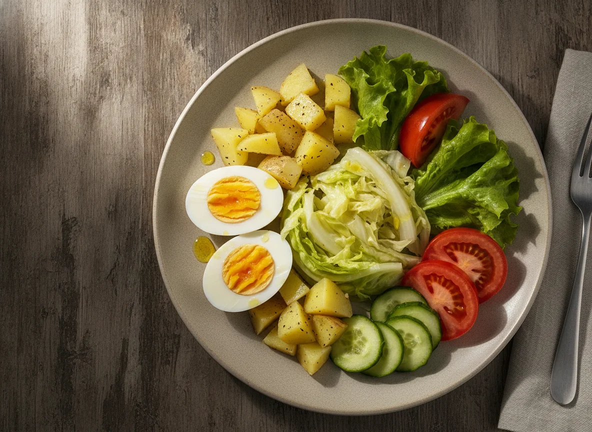 Salada mista com ovos cozidos e legumes photo