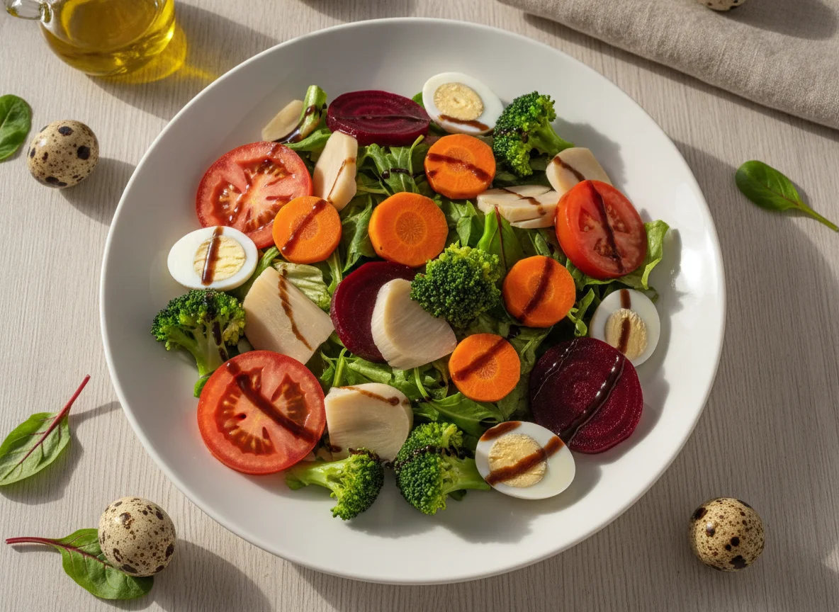 Salada mista com ovos de codorna e beterraba photo