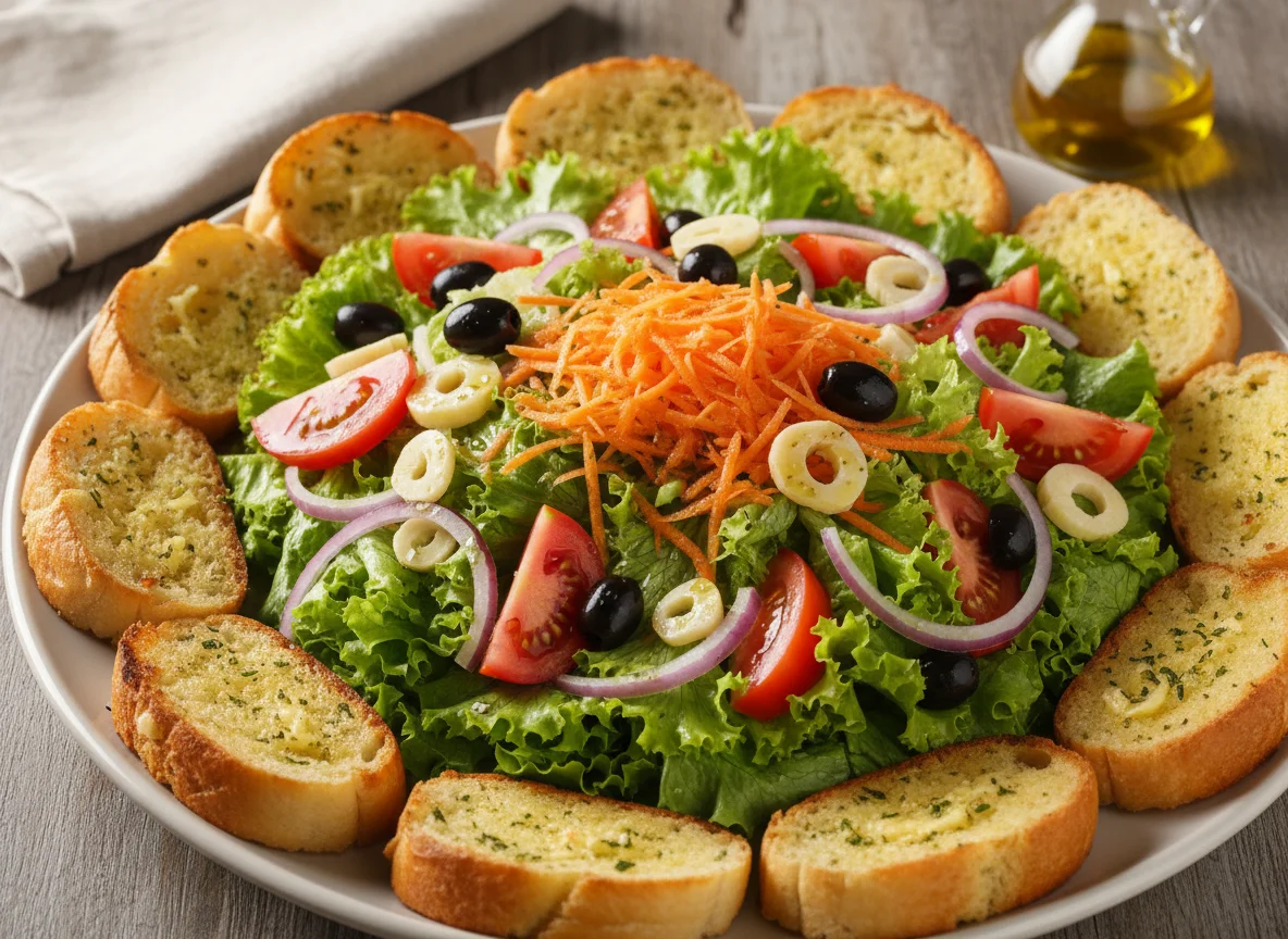 Salada mista com pão de alho photo