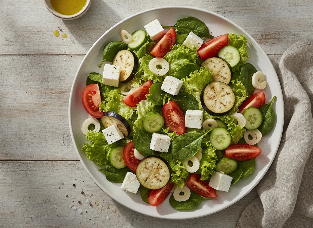 Salada Mista com Queijo Branco e Berinjela photo