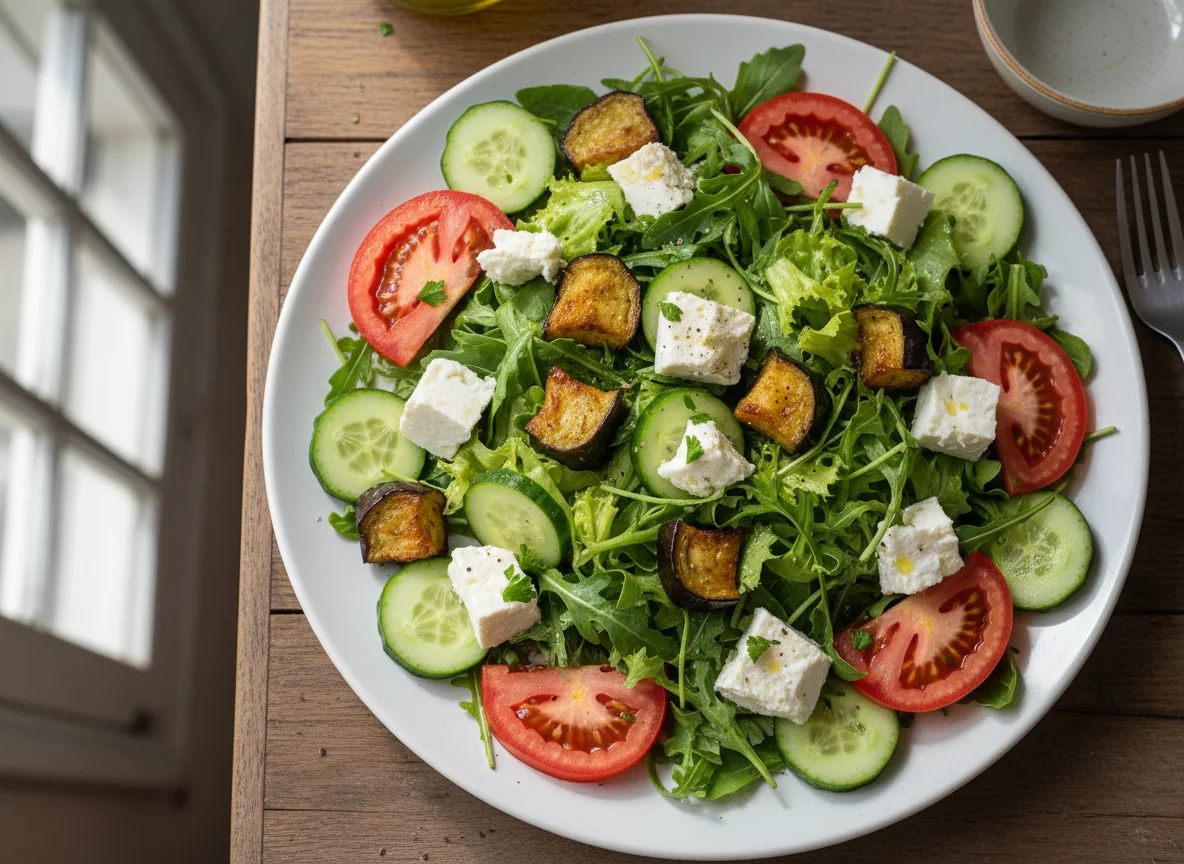 Salada mista com queijo e berinjela photo