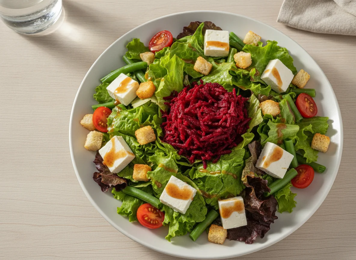 Salada mista com queijo e croutons photo