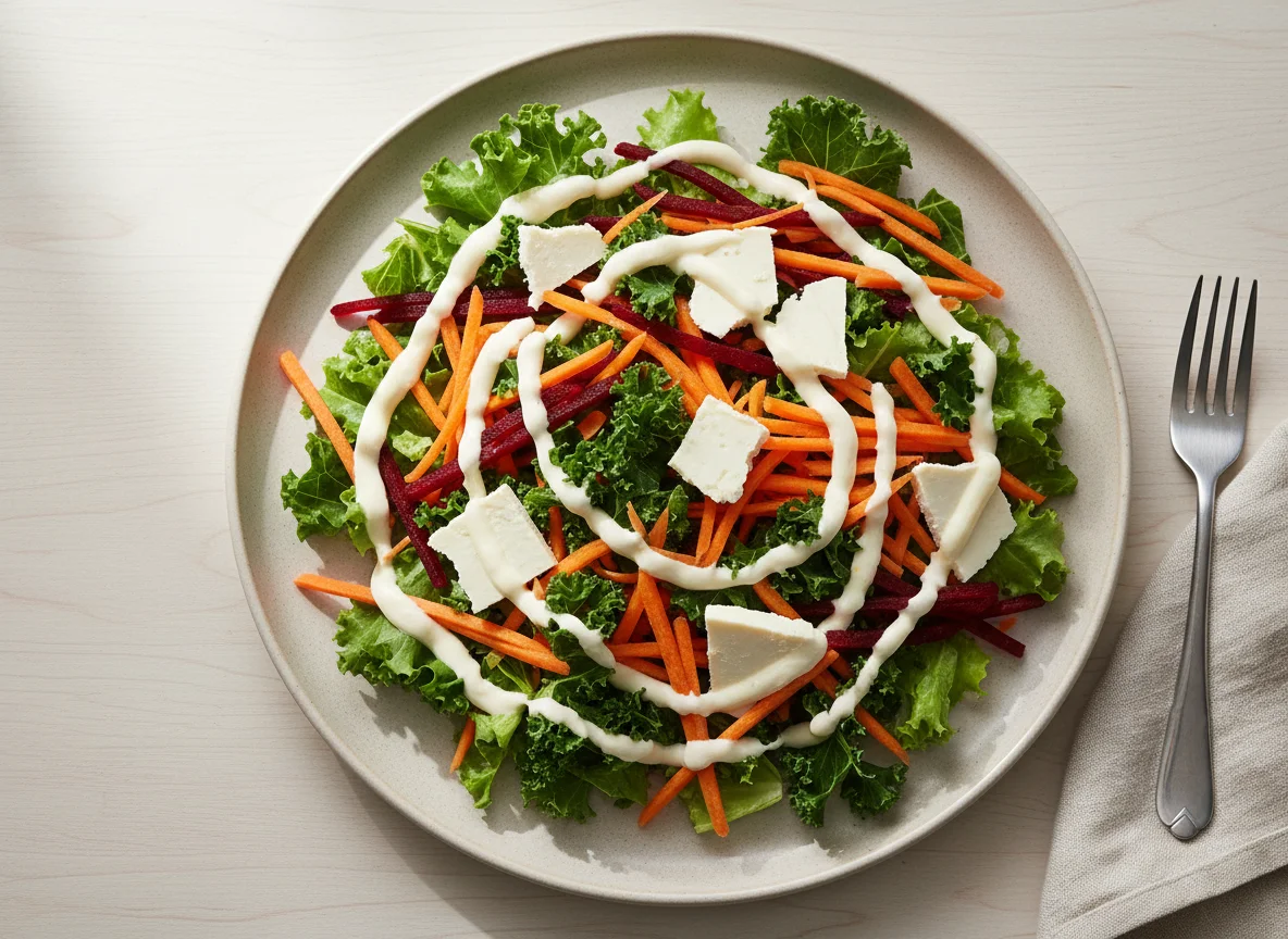 Salada mista com queijo e molho photo