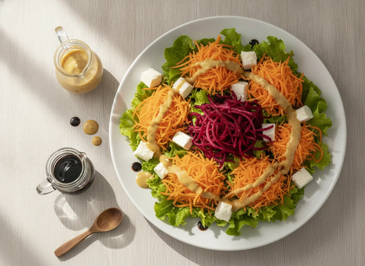 Salada mista com queijo e molho de mostarda photo