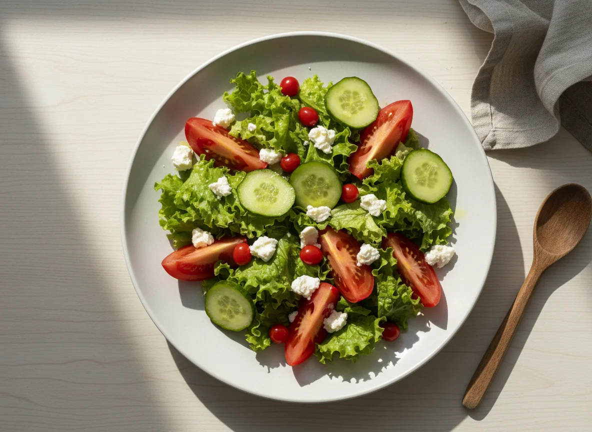 Salada mista com queijo e picles photo