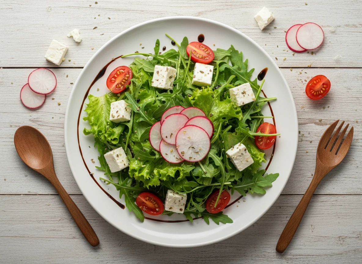 Salada mista com queijo e rabanete photo