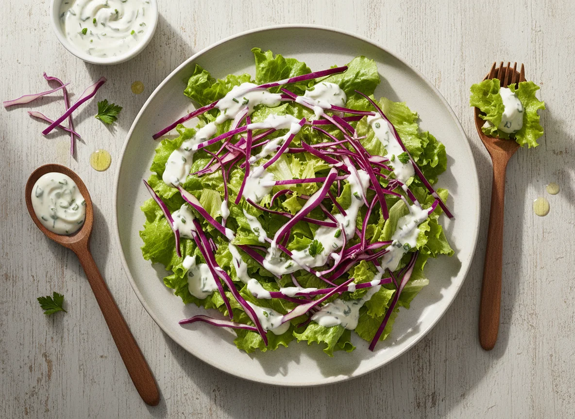 Salada mista com repolho roxo e molho photo