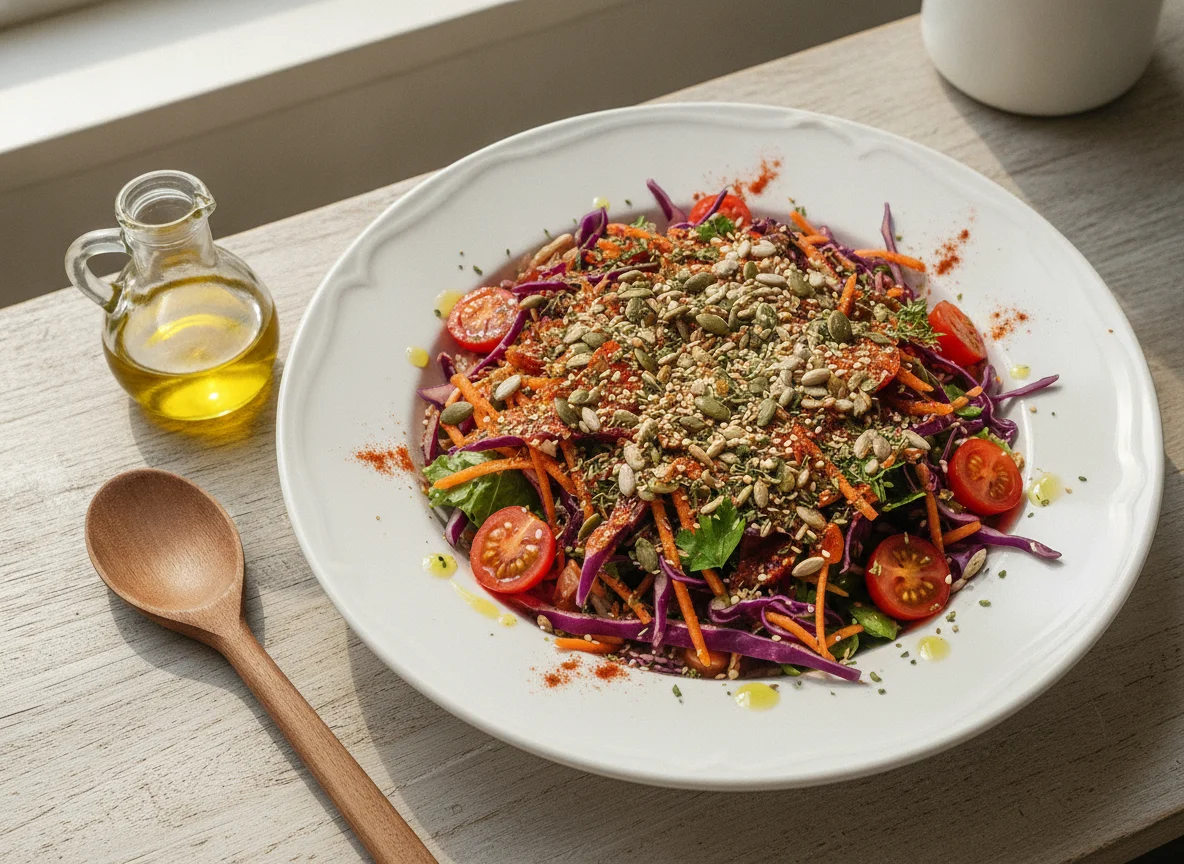 Salada mista com sementes e páprica photo
