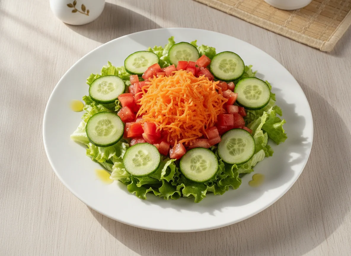 Salada mista de alface, pepino, tomate e cenoura photo